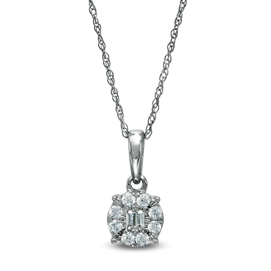 0.17 CT. T.W. Baguette and Round Natural Diamond Frame Pendant in 10K White Gold