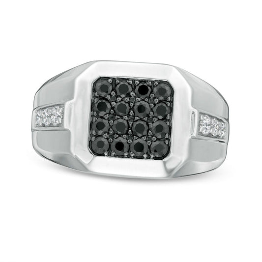 Men's 1.0 CT. T.W. Octagonal Composite Enhanced Black and White Natural Diamond Stepped Edge Ring in Sterling Silver - Size 10