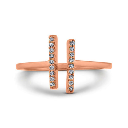 0.10 CT. T.W. Natural Diamond Double Bar Open Ring in Solid 10K Rose Gold