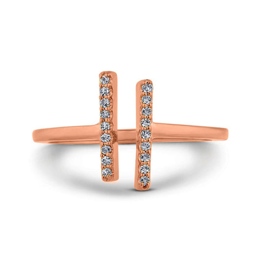 0.10 CT. T.W. Natural Diamond Double Bar Open Ring in Solid 10K Rose Gold