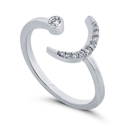 0.10 CT. T.W. Natural Diamond Crescent Moon Open Ring in Solid 10K White Gold