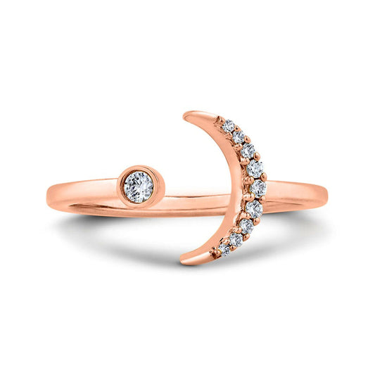 0.10 CT. T.W. Natural Diamond Crescent Moon Open Ring in Solid 10K Rose Gold