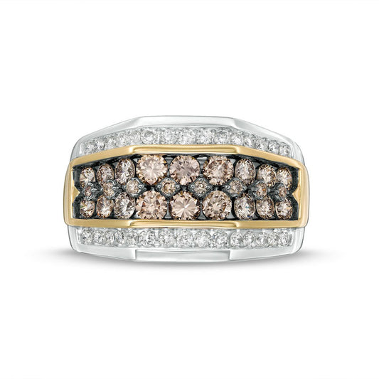 Men's 2.0 CT. T.W. Champagne and White Natural Diamond Multi-Row Ring in Solid 10K Two-Tone Gold