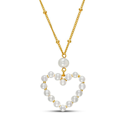 3.0-5.0mm Cultured Freshwater Pearl Heart Outline Drop Necklace in Sterling Silver with 18K Gold Plate