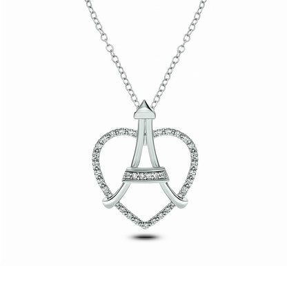 0.1 CT. T.W. Natural Diamond Heart Online Eiffel Tower Pendant in Sterling Silver