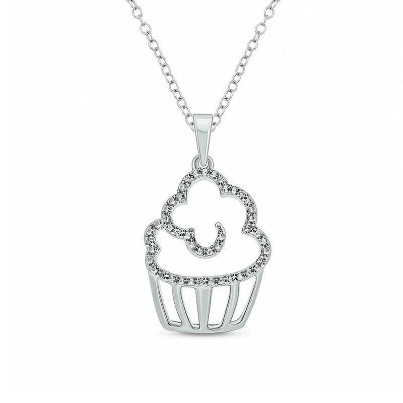 Natural Diamond Accent Cupcake Pendant in Sterling Silver