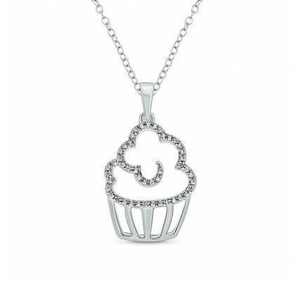 Natural Diamond Accent Cupcake Pendant in Sterling Silver