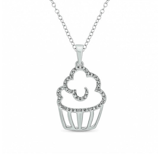 Natural Diamond Accent Cupcake Pendant in Sterling Silver