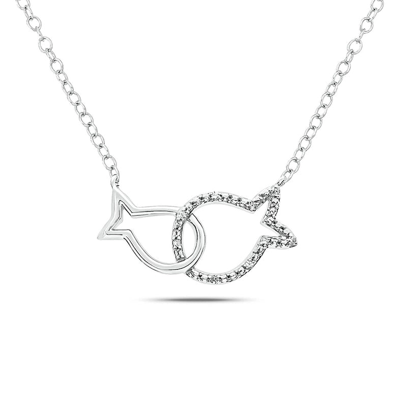 Natural Diamond Accent Interlocking Fish Necklace in Sterling Silver