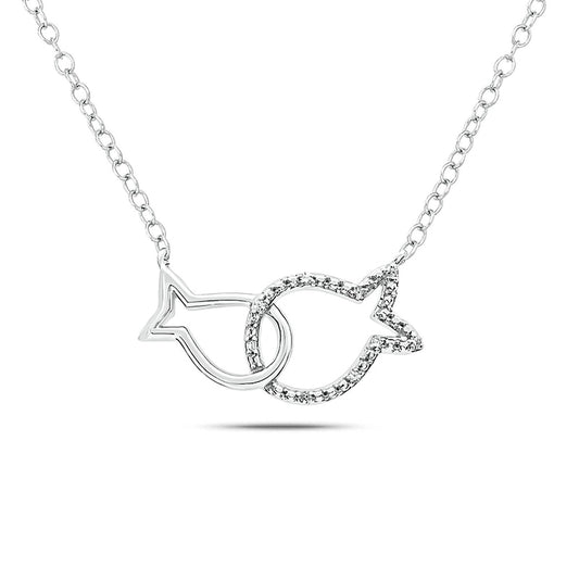 Natural Diamond Accent Interlocking Fish Necklace in Sterling Silver