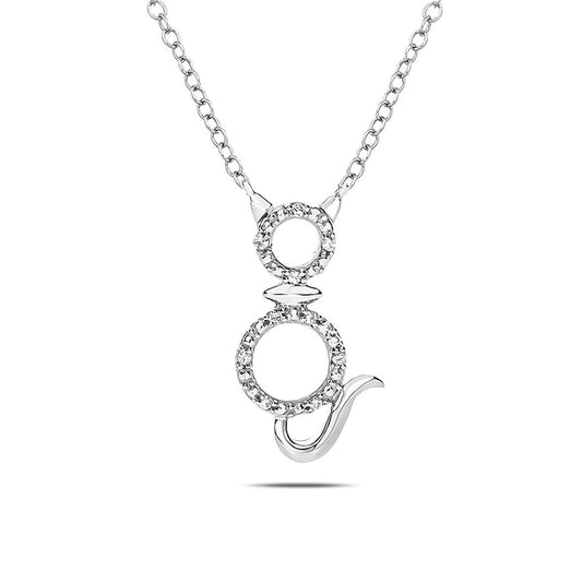 Natural Diamond Accent Cat Outline Necklace in Sterling Silver