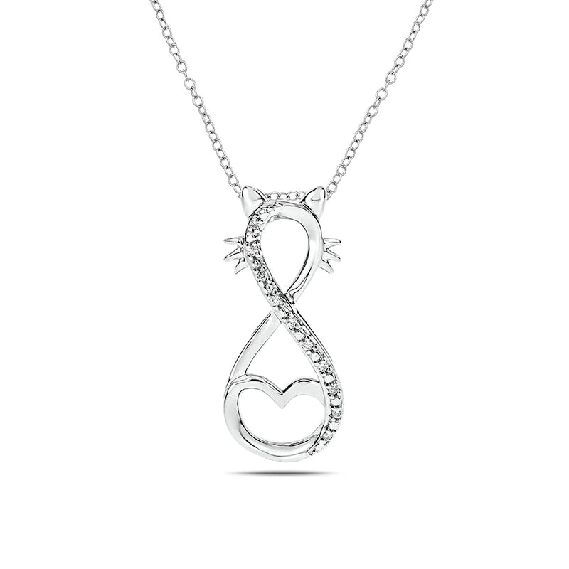 Natural Diamond Accent Infinity Cat Pendant in Sterling Silver