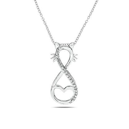 Natural Diamond Accent Infinity Cat Pendant in Sterling Silver