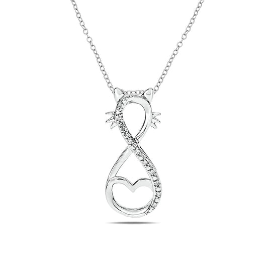Natural Diamond Accent Infinity Cat Pendant in Sterling Silver