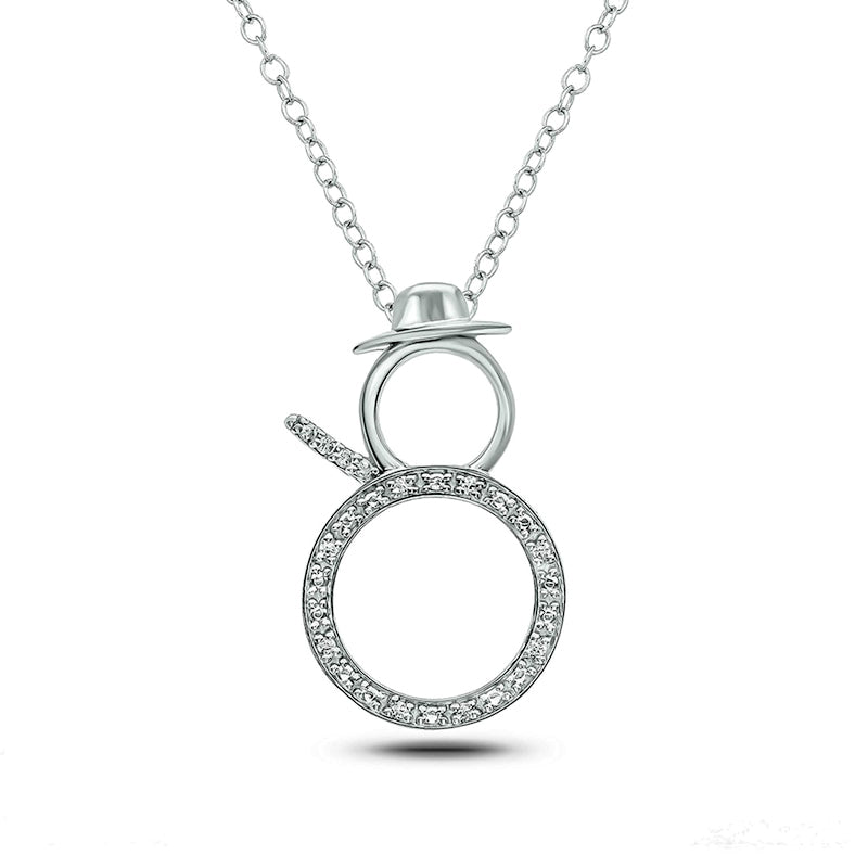 Natural Diamond Accent Snowman Pendant in Sterling Silver