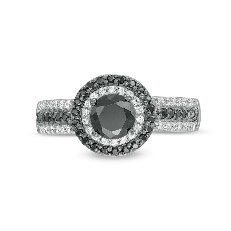 1.0 CT. T.W. Black Enhanced and White Natural Diamond Frame Multi-Row Engagement Ring in Solid 10K White Gold