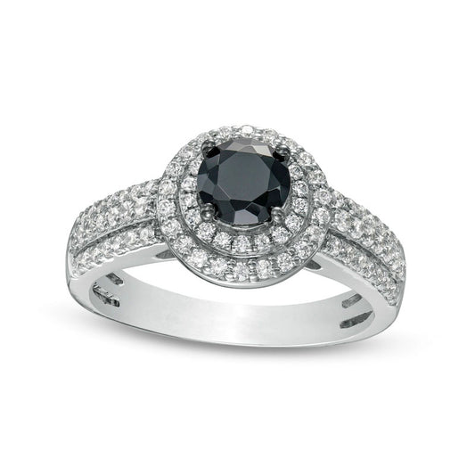 1.0 CT. T.W. Black Enhanced and White Natural Diamond Double Frame Multi-Row Engagement Ring in Solid 10K White Gold