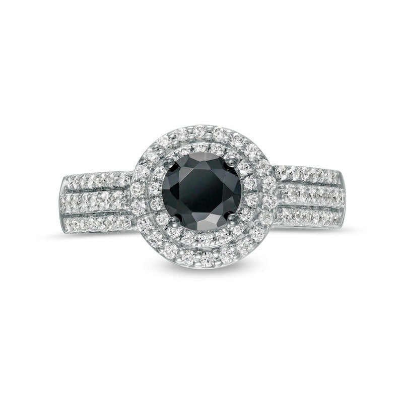 1.0 CT. T.W. Black Enhanced and White Natural Diamond Double Frame Multi-Row Engagement Ring in Solid 10K White Gold