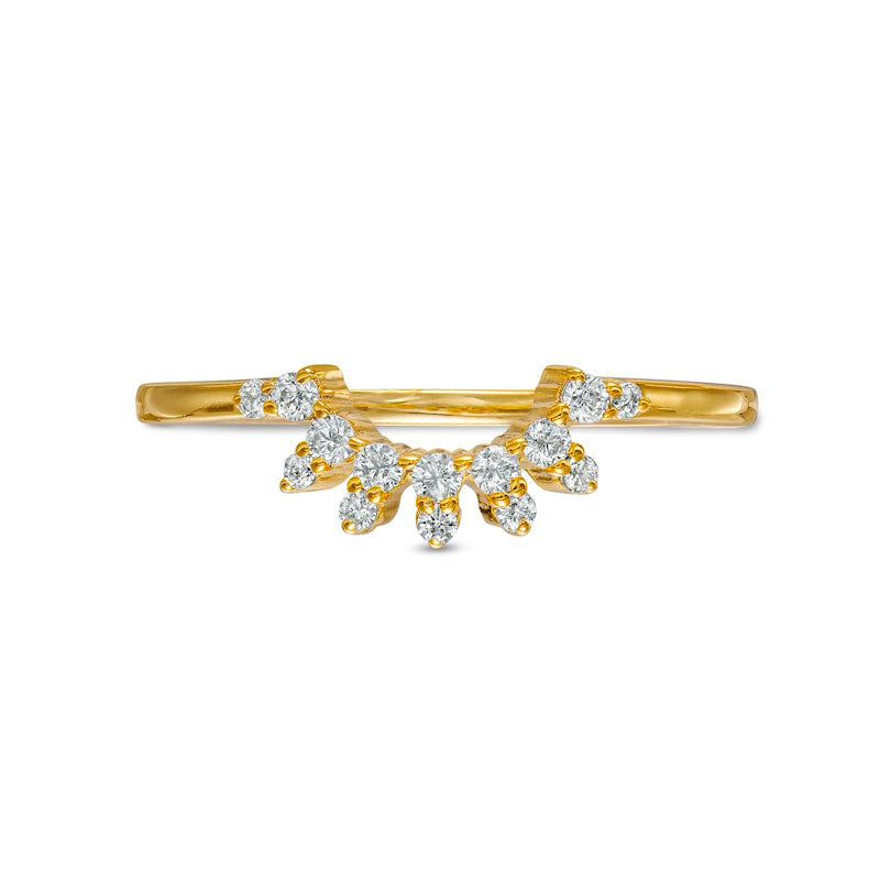 0.17 CT. T.W. Natural Diamond Sunburst Contour Anniversary Band in Solid 10K Yellow Gold