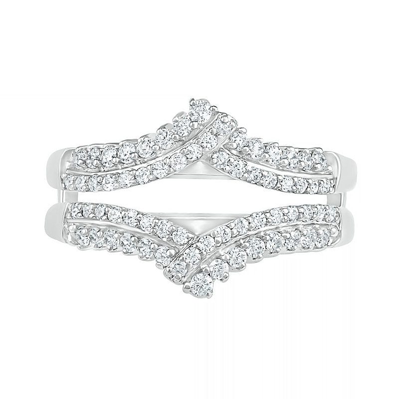 0.50 CT. T.W. Natural Clarity Enhanced Diamond Double Row Crossover Crown Contour Solitaire Enhancer in Solid 10K White Gold