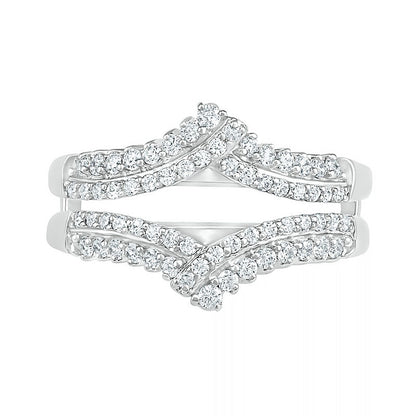0.50 CT. T.W. Natural Clarity Enhanced Diamond Double Row Crossover Crown Contour Solitaire Enhancer in Solid 10K White Gold