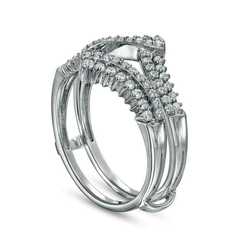 0.50 CT. T.W. Natural Clarity Enhanced Diamond Double Row Crossover Crown Contour Solitaire Enhancer in Solid 10K White Gold