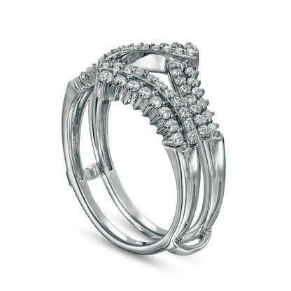 0.50 CT. T.W. Natural Clarity Enhanced Diamond Double Row Crossover Crown Contour Solitaire Enhancer in Solid 10K White Gold