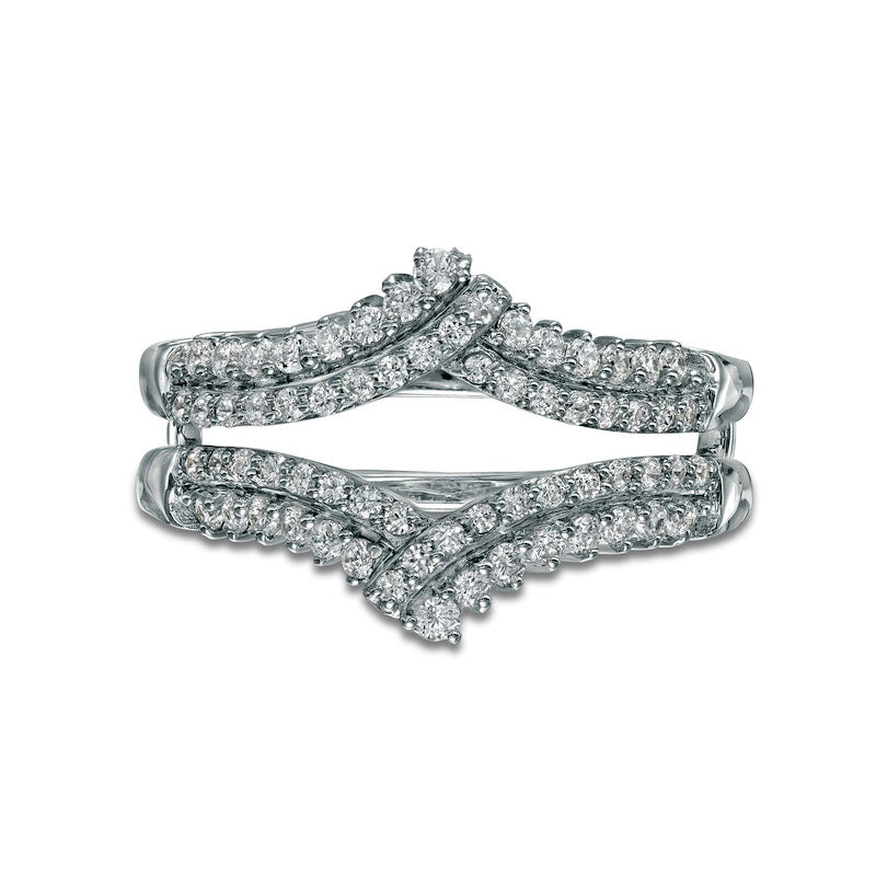 0.50 CT. T.W. Natural Clarity Enhanced Diamond Double Row Crossover Crown Contour Solitaire Enhancer in Solid 10K White Gold