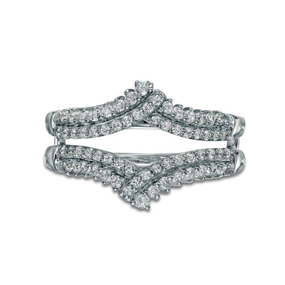 0.50 CT. T.W. Natural Clarity Enhanced Diamond Double Row Crossover Crown Contour Solitaire Enhancer in Solid 10K White Gold