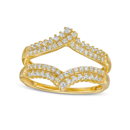 0.50 CT. T.W. Natural Clarity Enhanced Diamond Double Row Crossover Crown Contour Solitaire Enhancer in Solid 10K Yellow Gold