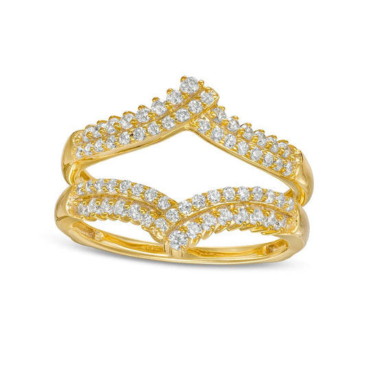 0.50 CT. T.W. Natural Clarity Enhanced Diamond Double Row Crossover Crown Contour Solitaire Enhancer in Solid 10K Yellow Gold