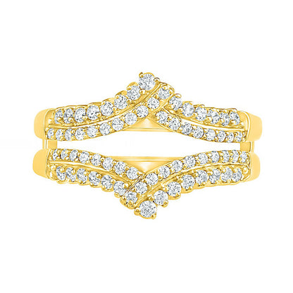 0.50 CT. T.W. Natural Clarity Enhanced Diamond Double Row Crossover Crown Contour Solitaire Enhancer in Solid 10K Yellow Gold