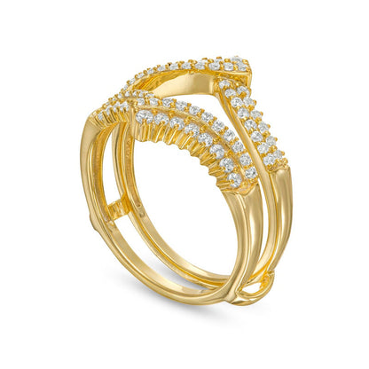 0.50 CT. T.W. Natural Clarity Enhanced Diamond Double Row Crossover Crown Contour Solitaire Enhancer in Solid 10K Yellow Gold