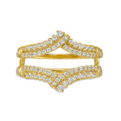 0.50 CT. T.W. Natural Clarity Enhanced Diamond Double Row Crossover Crown Contour Solitaire Enhancer in Solid 10K Yellow Gold