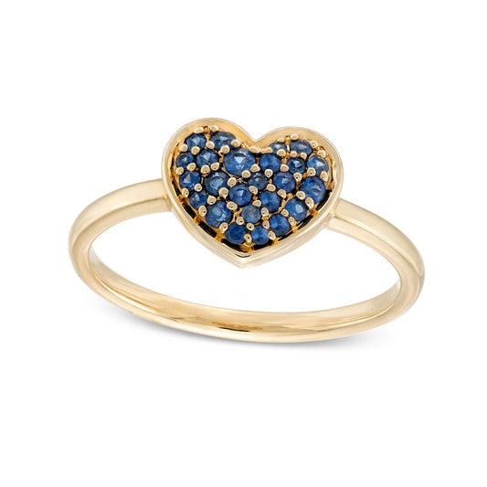 Blue Sapphire Cluster Heart Ring in Solid 10K Yellow Gold