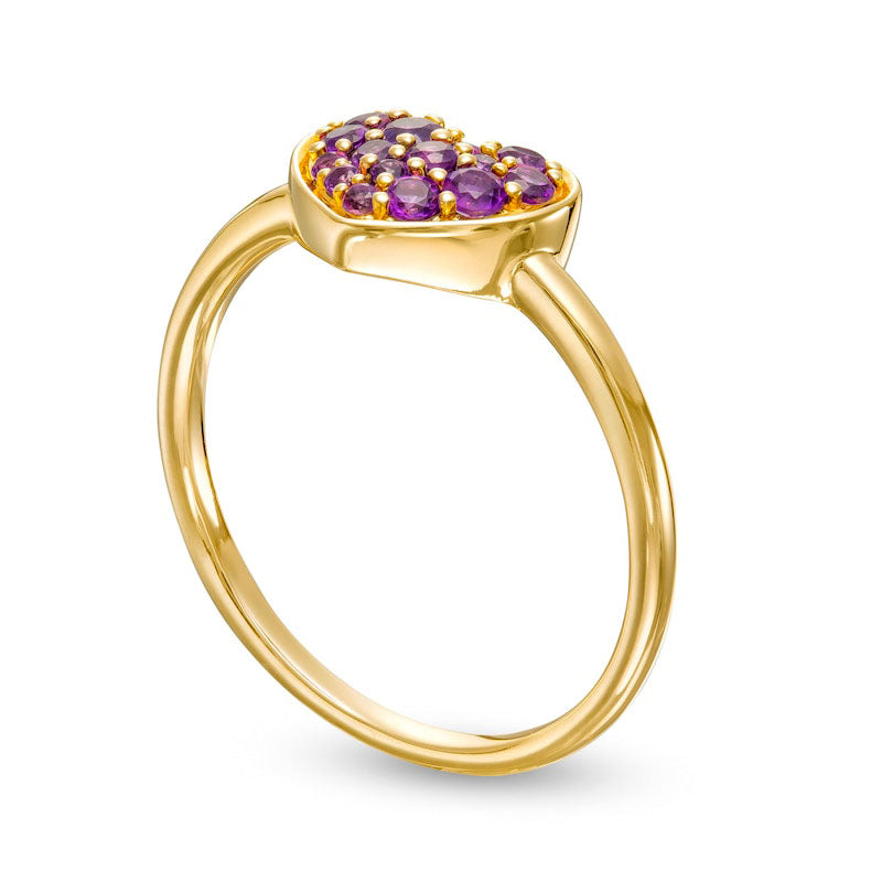 Amethyst Cluster Heart Ring in Solid 10K Yellow Gold