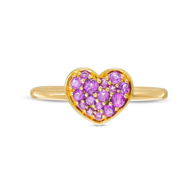 Amethyst Cluster Heart Ring in Solid 10K Yellow Gold