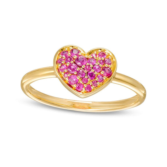 Ruby Cluster Heart Ring in Solid 10K Yellow Gold