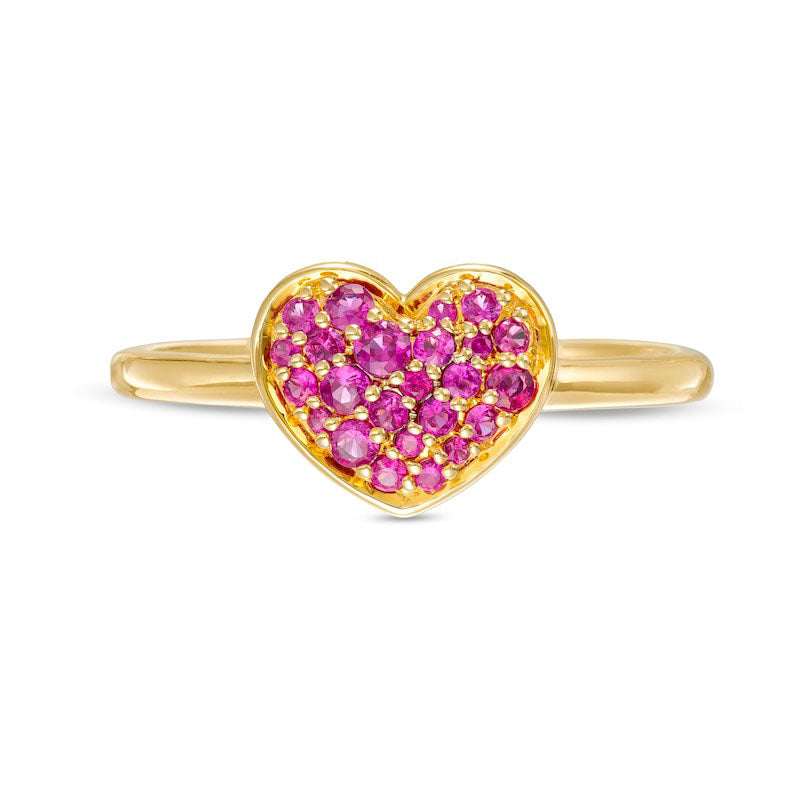 Ruby Cluster Heart Ring in Solid 10K Yellow Gold