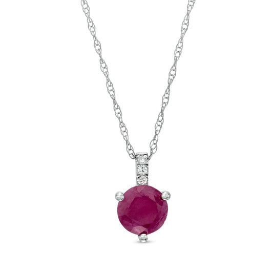 6.0mm Ruby and Natural Diamond Accent Drop Pendant in 10K White Gold