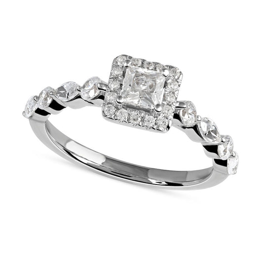 1.0 CT. T.W. Princess-Cut Natural Diamond Frame Multi-Shape Alternating Shank Engagement Ring in Solid 10K White Gold