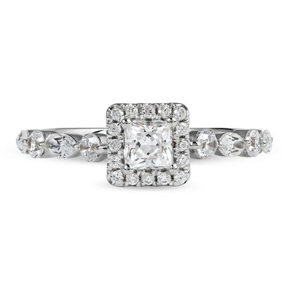 1.0 CT. T.W. Princess-Cut Natural Diamond Frame Multi-Shape Alternating Shank Engagement Ring in Solid 10K White Gold