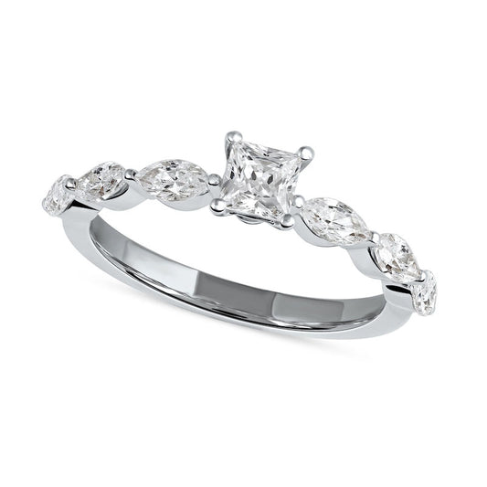 1.63 CT. T.W. Princess-Cut and Marquise Natural Diamond Engagement Ring in Solid 14K White Gold