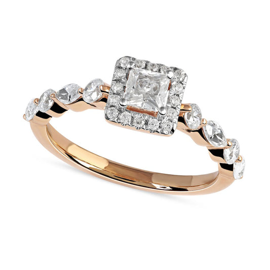 1.0 CT. T.W. Princess-Cut Natural Diamond Frame Multi-Shape Alternating Shank Engagement Ring in Solid 10K Rose Gold