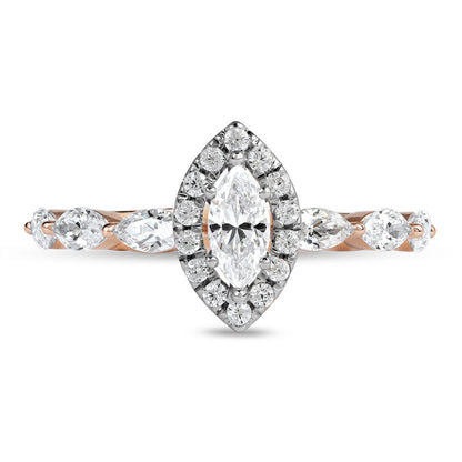 1.0 CT. T.W. Marquise and Round Natural Diamond Frame Engagement Ring in Solid 10K Rose Gold