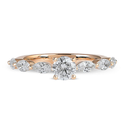 1.0 CT. T.W. Round and Marquise Natural Diamond Scallop Shank Engagement Ring in Solid 14K Rose Gold