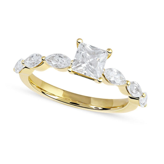 1.0 CT. T.W. Princess-Cut and Marquise Natural Diamond Engagement Ring in Solid 14K Gold