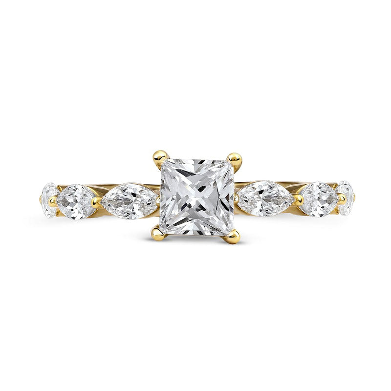1.0 CT. T.W. Princess-Cut and Marquise Natural Diamond Engagement Ring in Solid 14K Gold