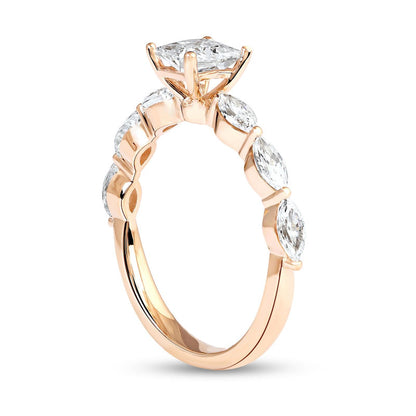 1.0 CT. T.W. Princess-Cut and Marquise Natural Diamond Engagement Ring in Solid 14K Rose Gold