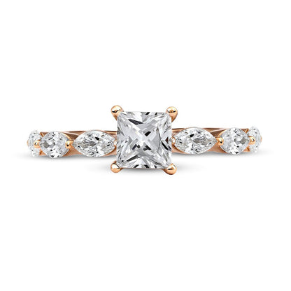 1.0 CT. T.W. Princess-Cut and Marquise Natural Diamond Engagement Ring in Solid 14K Rose Gold
